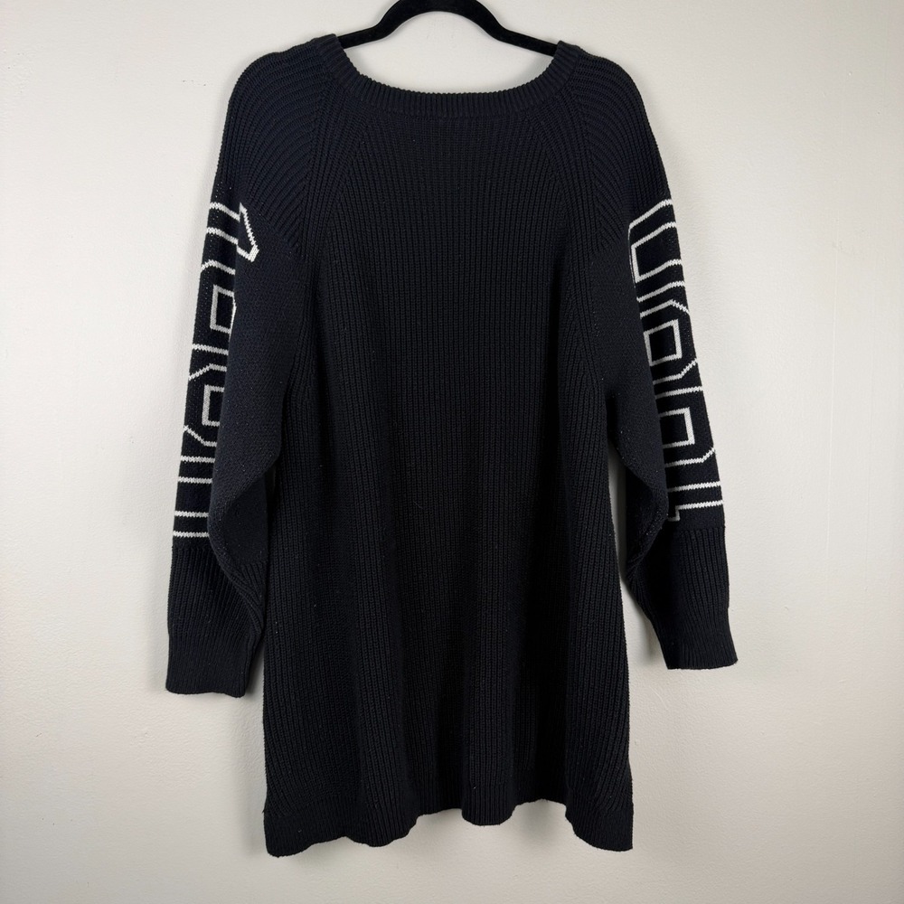 Express Shaker Sweater Women's Large Black Ribbed Knit EXP‎ Logo Cotton Pullover - Picture 12 of 13